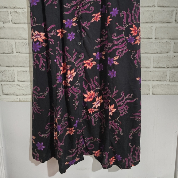 EUC Free People Black Floral Rosemary Printed Button-Down Midi Dress Size L - Picture 9 of 12